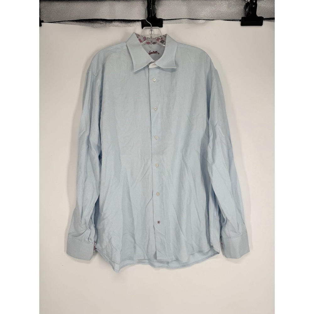 Robert Graham Shirt Mens XL Light Blue Print Button Up Long Sleeve Flip Cuff